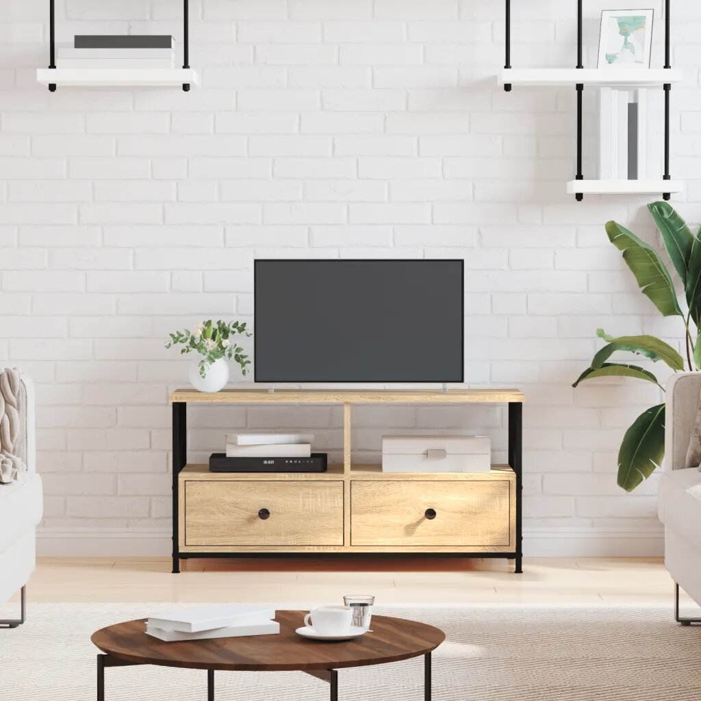 vidaXL ТB шкаф сонома дъб 90x33x45 см инженерно дърво и желязо