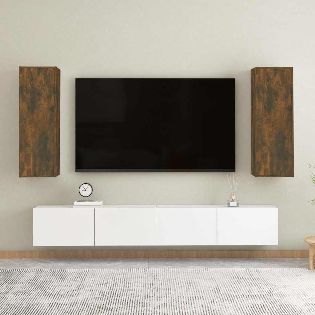 vidaXL ТB шкафове 2 бр опушен дъб 305x30x90 см инженерно дърво