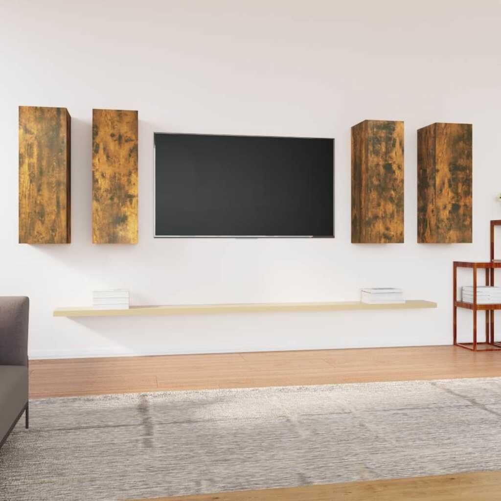 vidaXL ТB шкафове 4 бр опушен дъб 305x30x90 см инженерно дърво