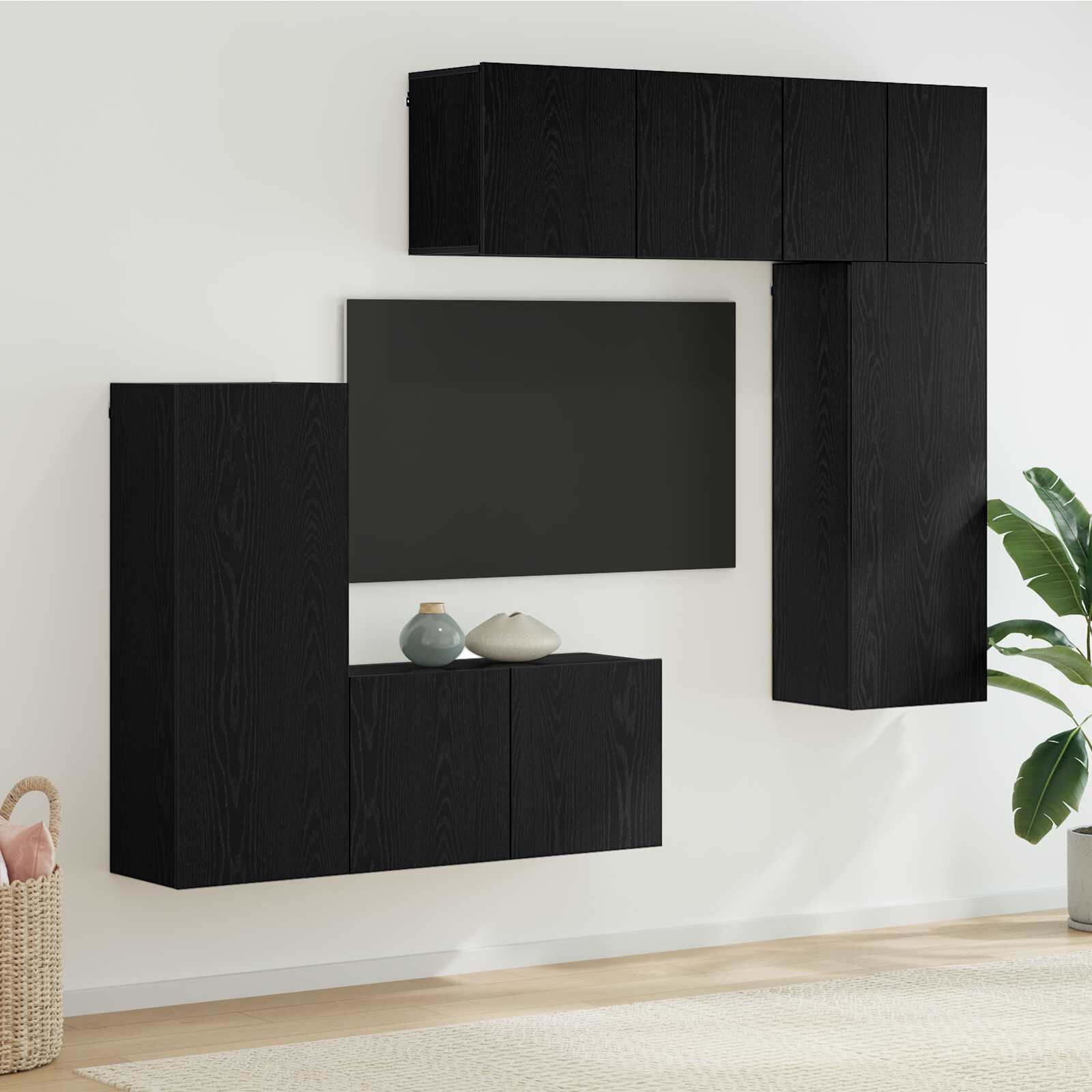 vidaXL Телевизионен стенен шкаф 5 бр. Черен дъб Инженерна дървесина