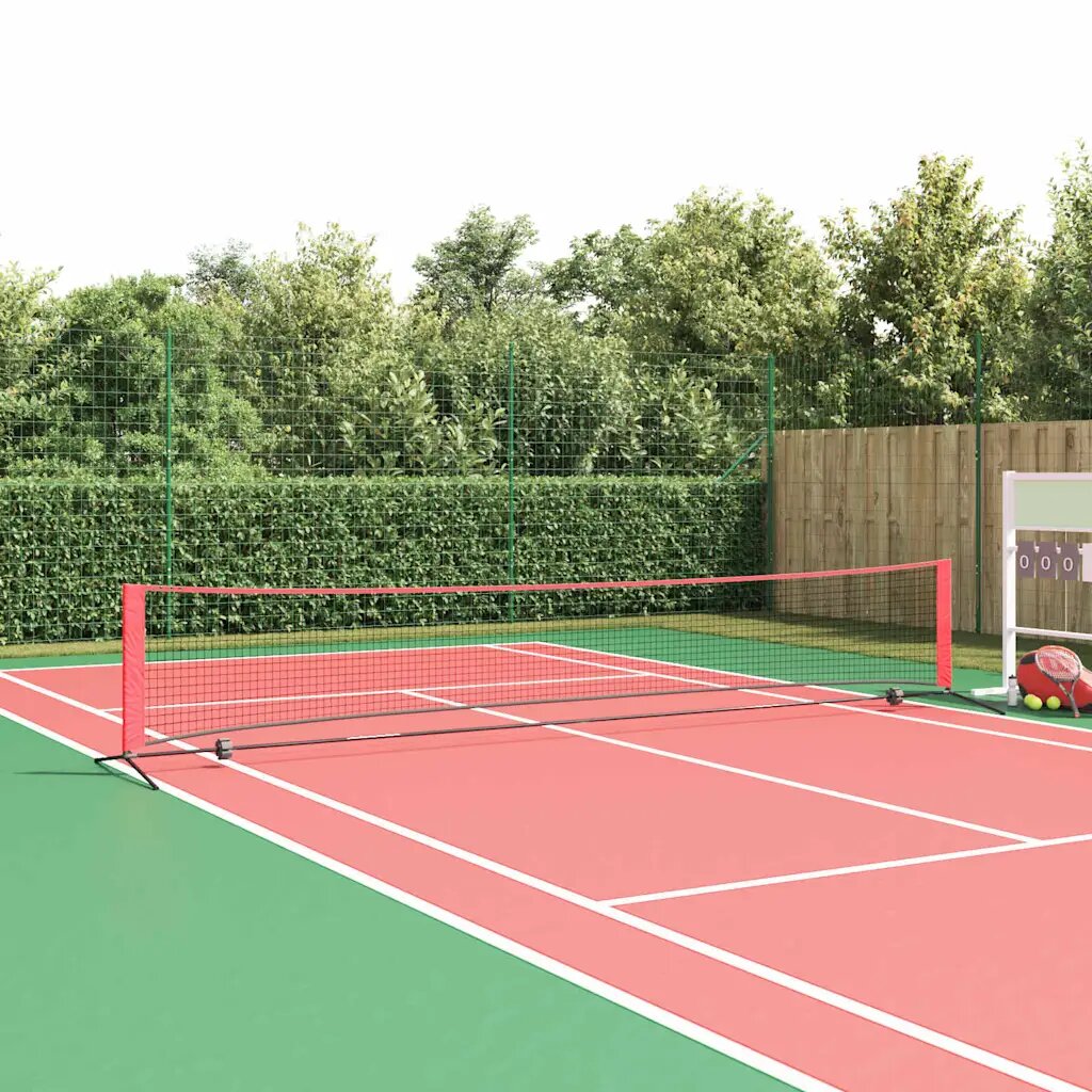 vidaXL Тенис мрежа Черен и Червен 4945 x 90 x 87 см Полиестер