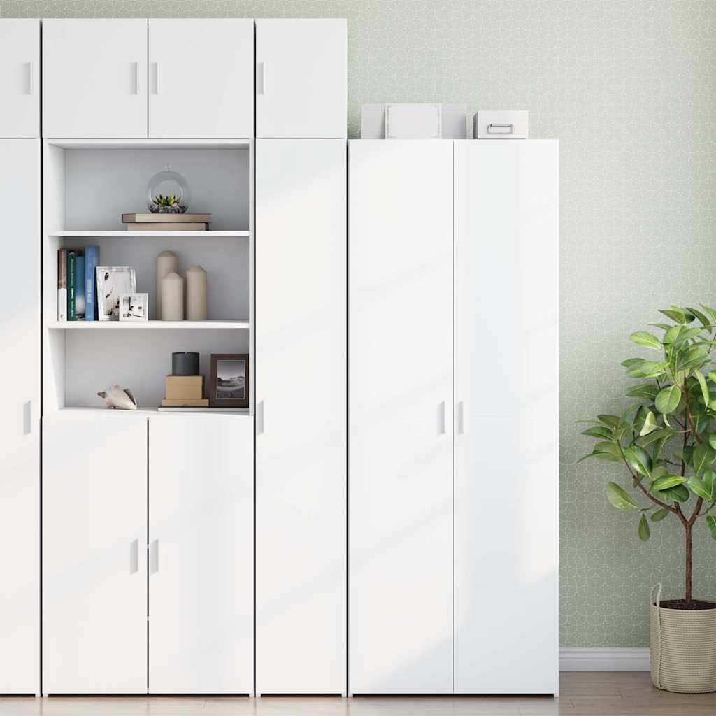 vidaXL Тесен шкаф за съхранение бял 30x425x225 см инженерно дърво