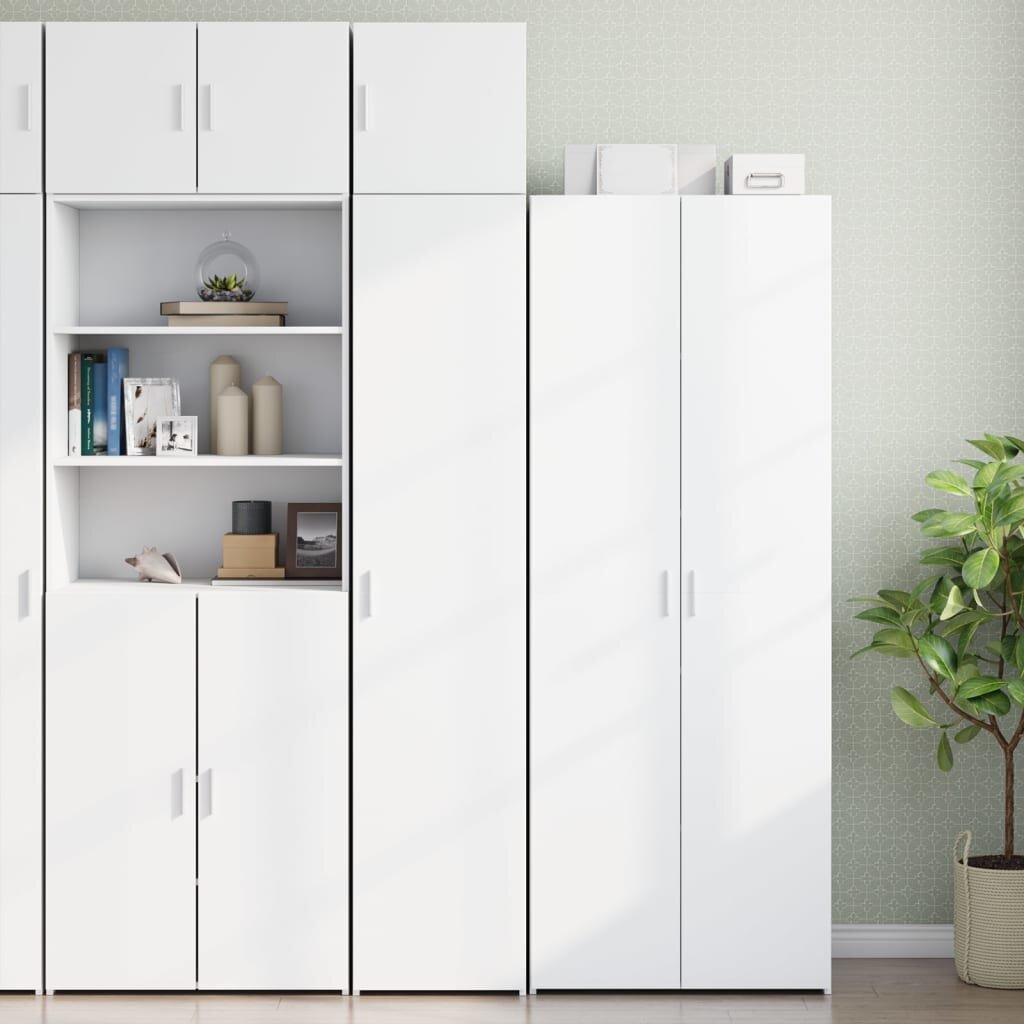 vidaXL Тесен шкаф за съхранение бял 40x425x225 см инженерно дърво