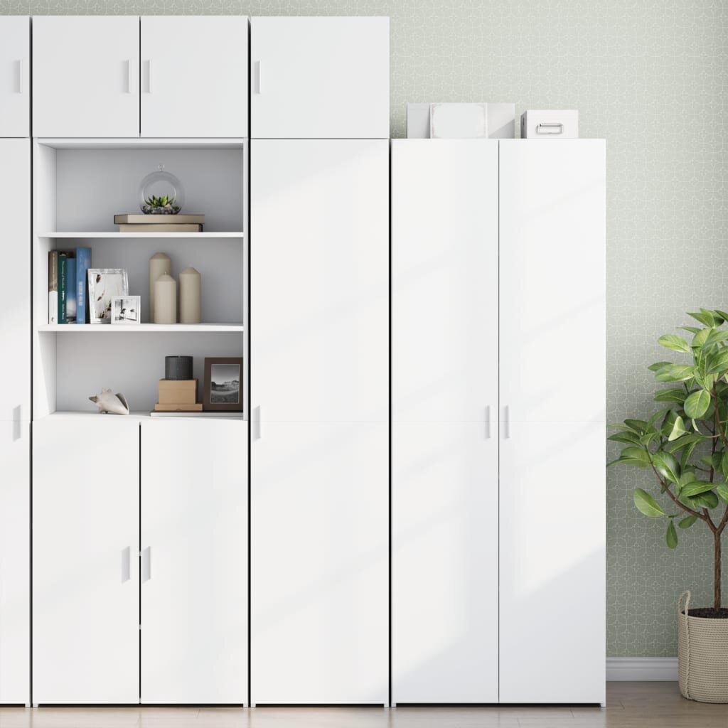 vidaXL Тесен шкаф за съхранение бял 45x425x225 см инженерно дърво