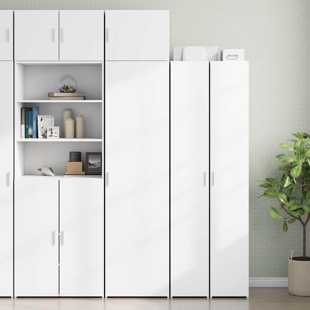 vidaXL Тесен шкаф за съхранение бял 50x425x225 см инженерно дърво