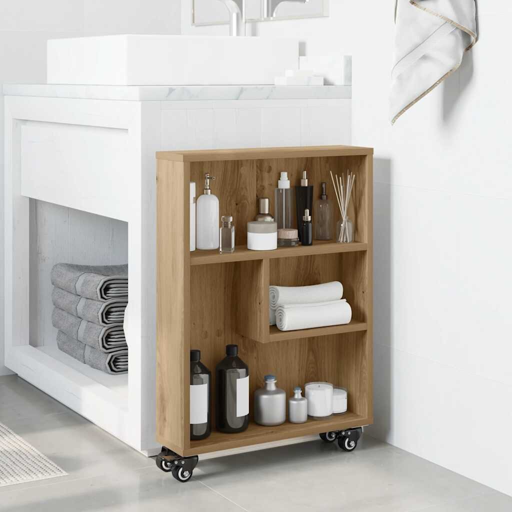 vidaXL Тесен шкаф за съхранение дъб артизан 48x13x68см инженерно дърво