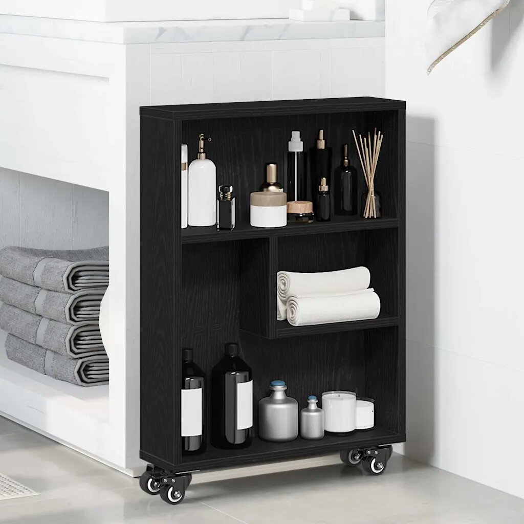 vidaXL Тесен Тролей за Съхранение 3 нива 48 x 13 x 68 см Черния дъб