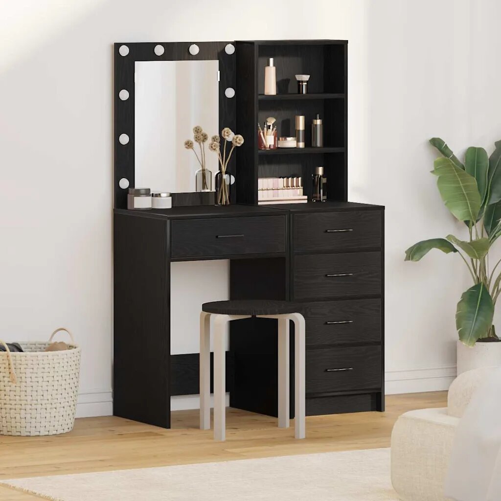 vidaXL Тоалетка 2 бр. Черно 50 x 41 x 135 см Инженерна дървесина