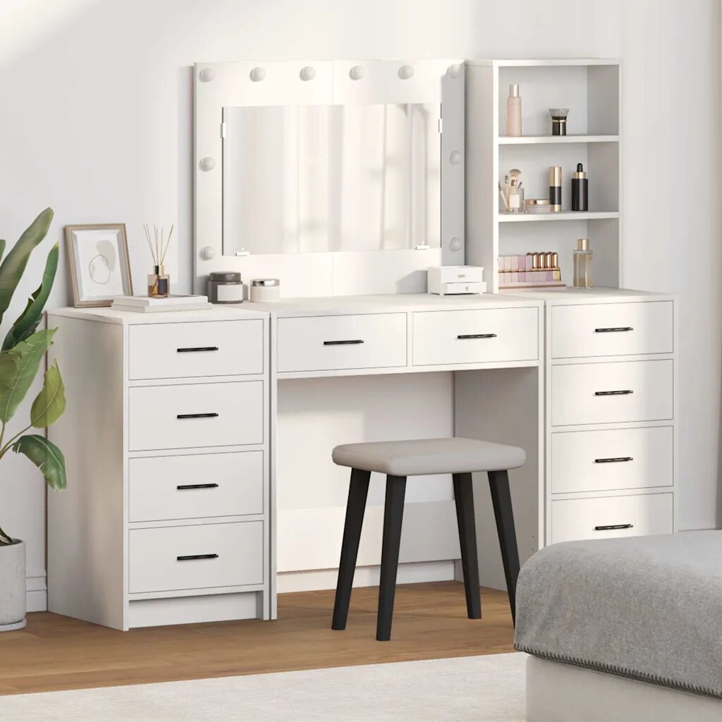vidaXL Тоалетка 3 бр. Бяло 785 x 41 x 135 см Инженерна дървесина