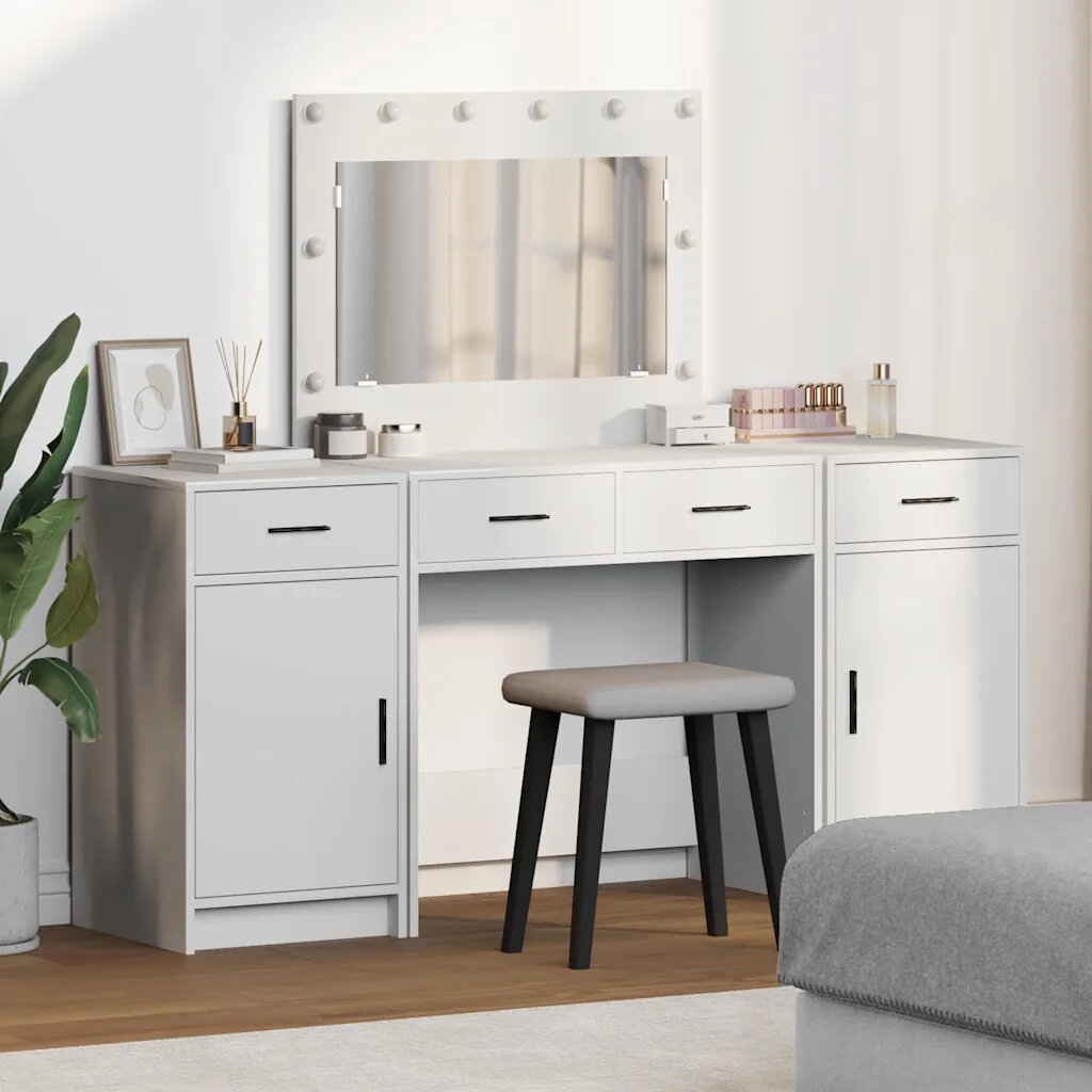 vidaXL Тоалетка 3 бр. Бяло 785 x 41 x 135 см Инженерна дървесина