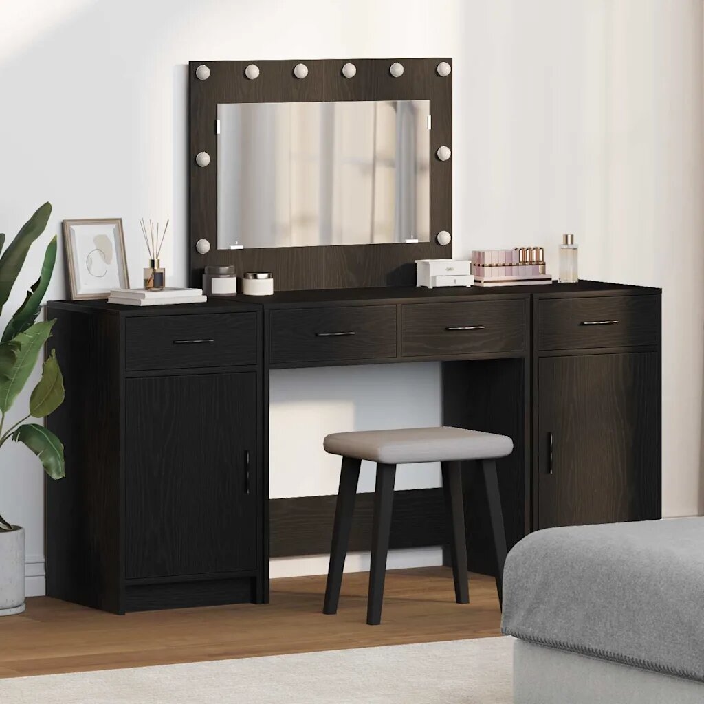 vidaXL Тоалетка 3 бр. Черно 785 x 41 x 135 см Инженерна дървесина