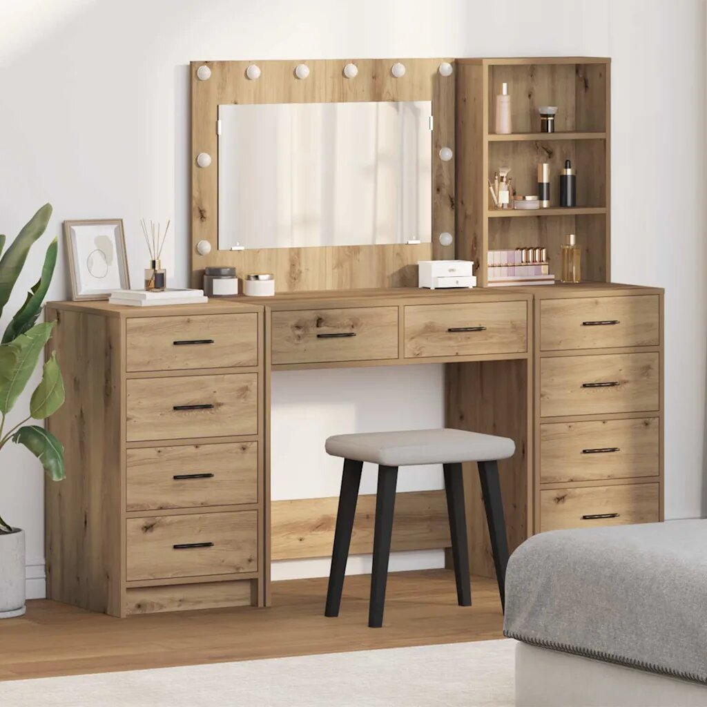 vidaXL Тоалетка 3 бр. Дъб 785 x 41 x 135 см Инженерна дървесина