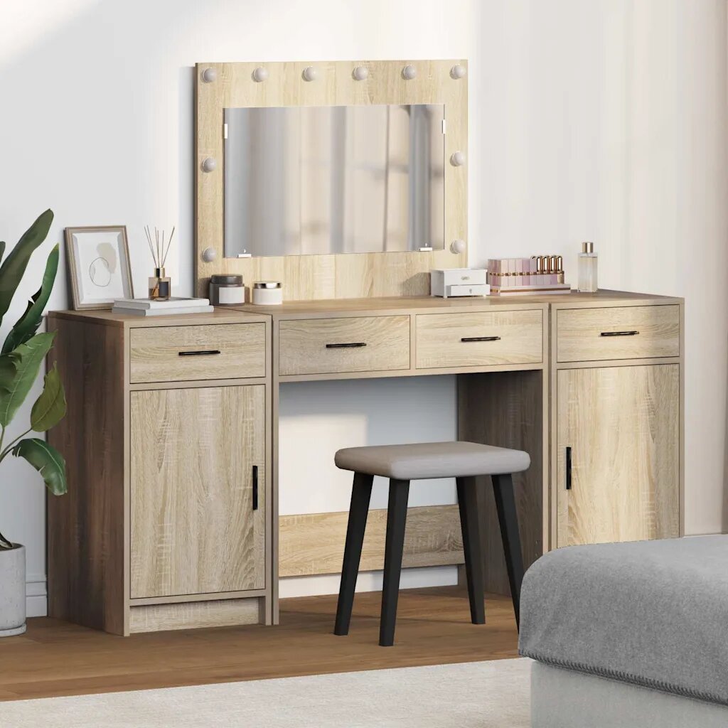 vidaXL Тоалетка 3 бр. Кафяво 785 x 41 x 135 см Инженерна дървесина
