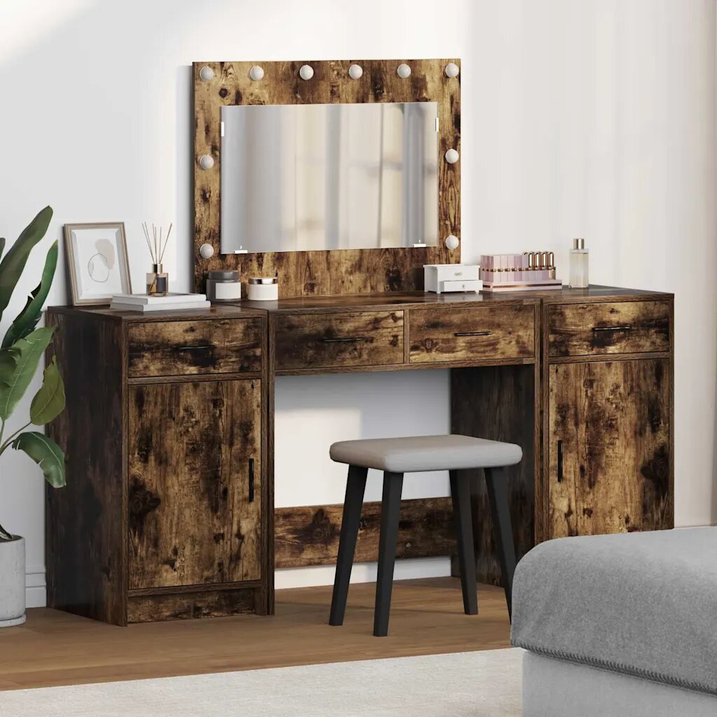 vidaXL Тоалетка 3 бр. Кафяво 785 x 41 x 135 см Инженерна дървесина
