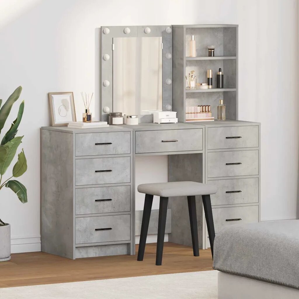 vidaXL Тоалетка 3 бр. Сив 40 x 41 x 135 см Инженерна дървесина