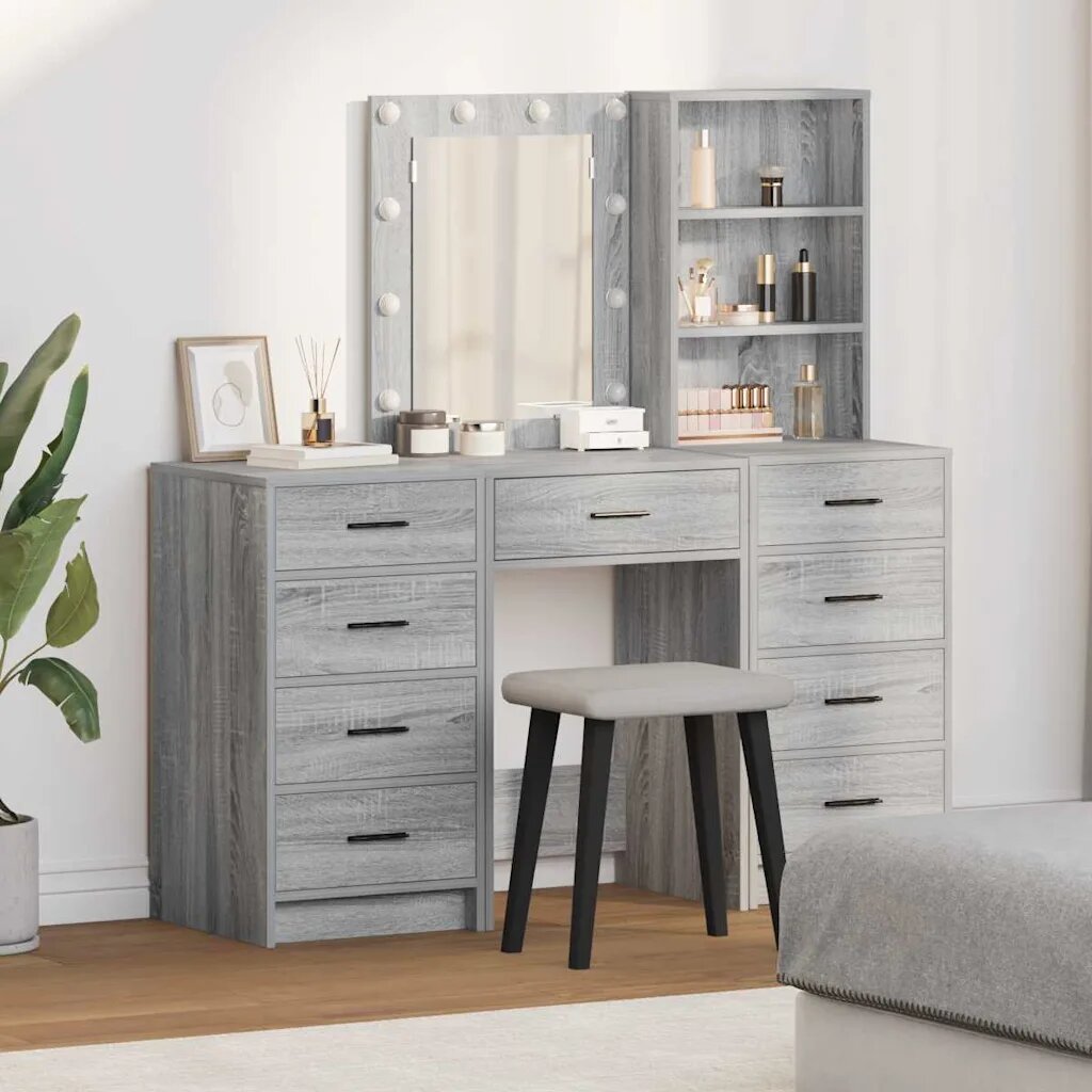 vidaXL Тоалетка 3 бр. Сив 40 x 41 x 135 см Инженерна дървесина