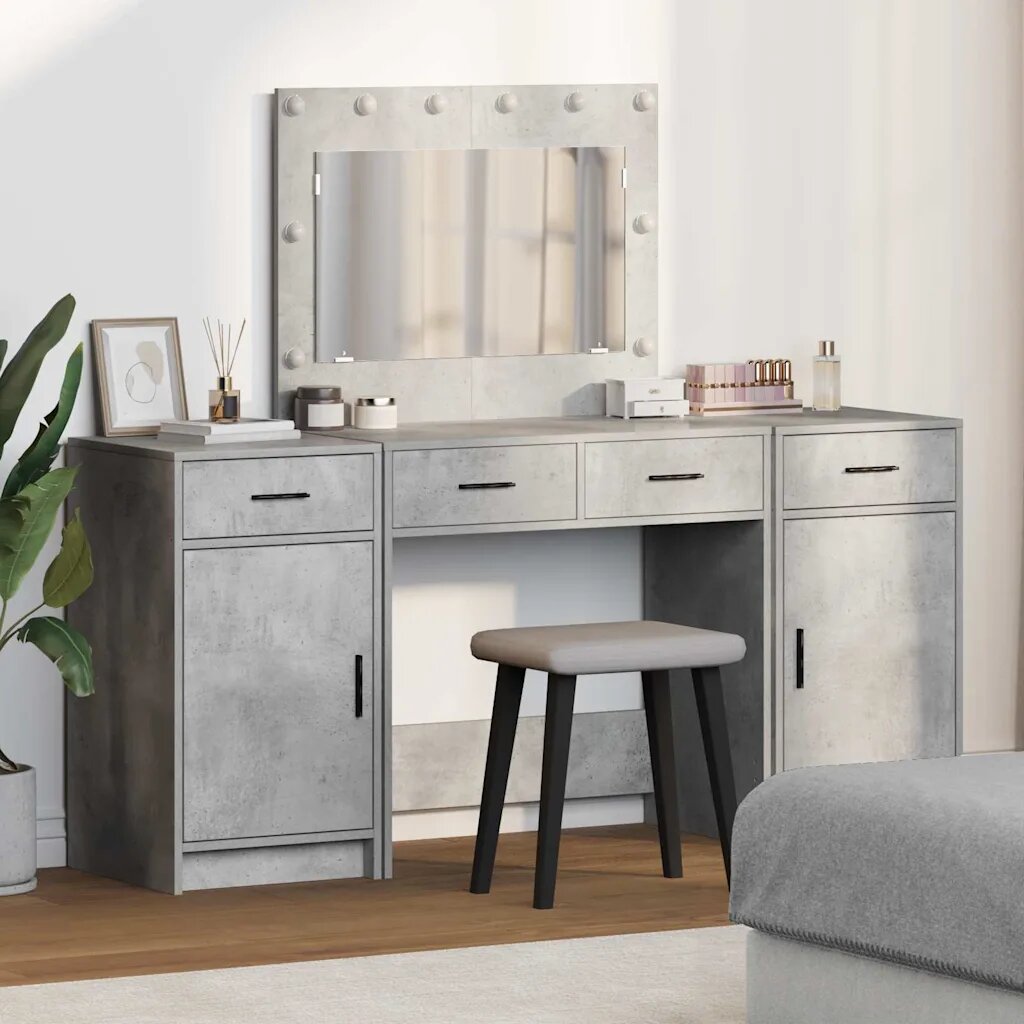 vidaXL Тоалетка 3 бр. Сив 785 x 41 x 135 см Инженерна дървесина
