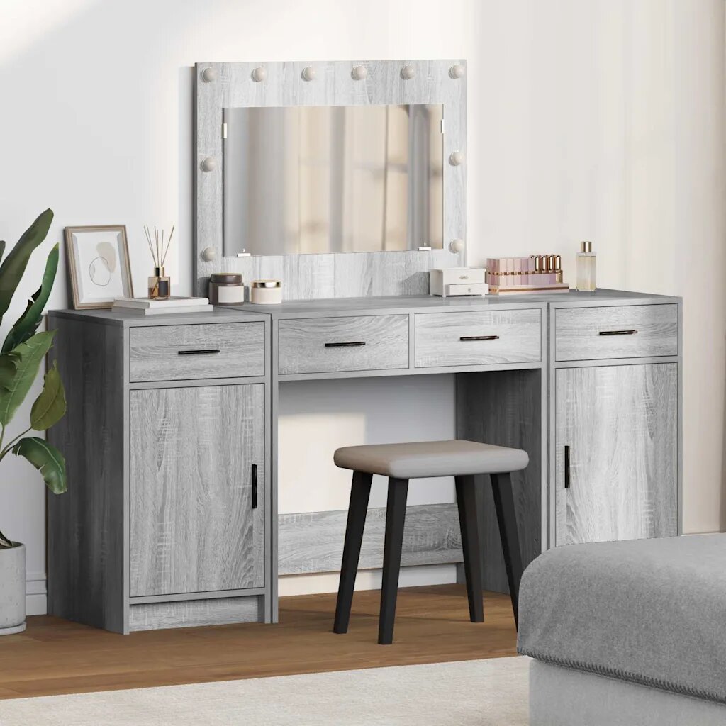 vidaXL Тоалетка 3 бр. Сив 785 x 41 x 135 см Инженерна дървесина