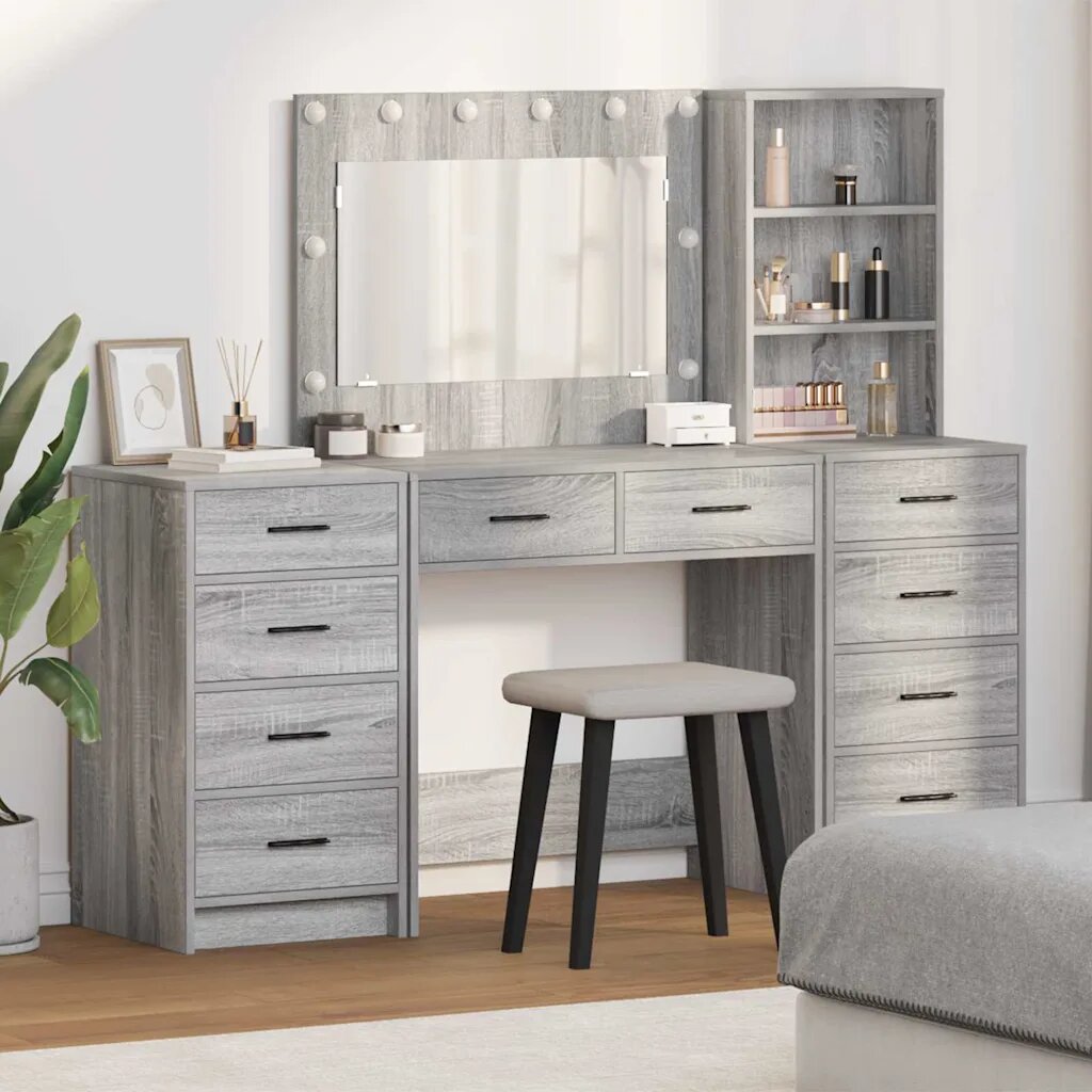 vidaXL Тоалетка 3 бр. Сив Сонома 785 x 41 x 135 см