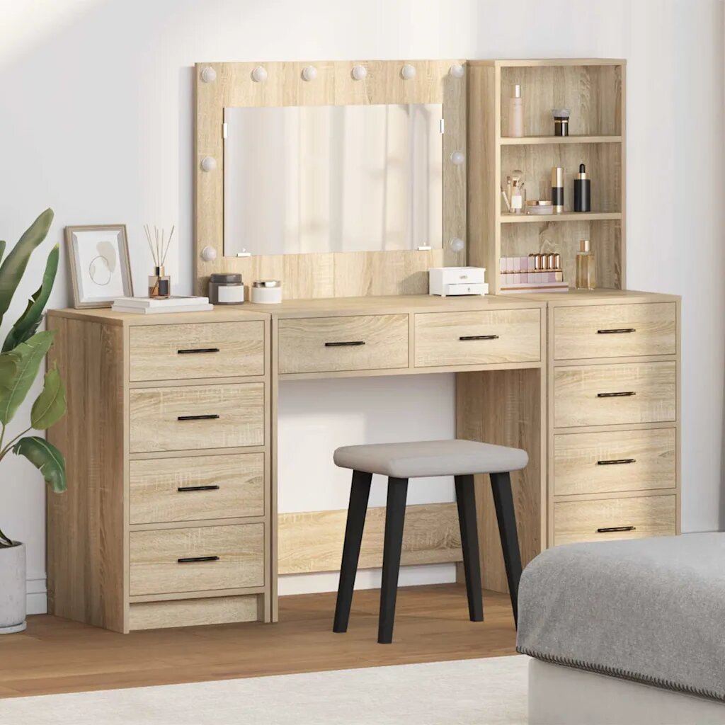 vidaXL Тоалетка 3 бр. Сонома дъб 785 x 41 x 135 см