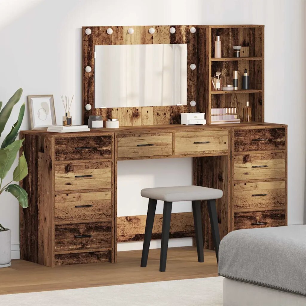 vidaXL Тоалетка 3 бр. Старо дърво 785 x 41 x 135 см