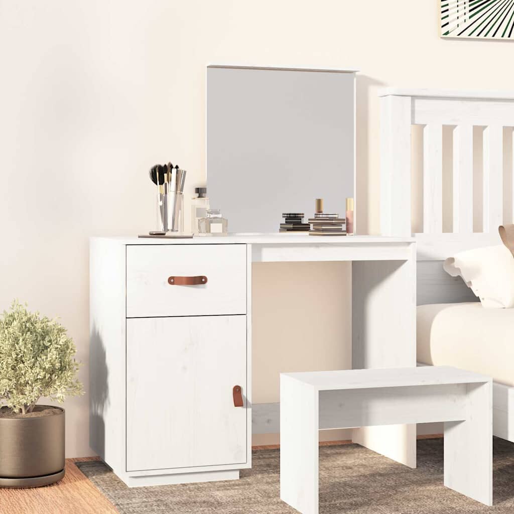 vidaXL Тоалетка Бял 95x50x134 см борово дърво масив