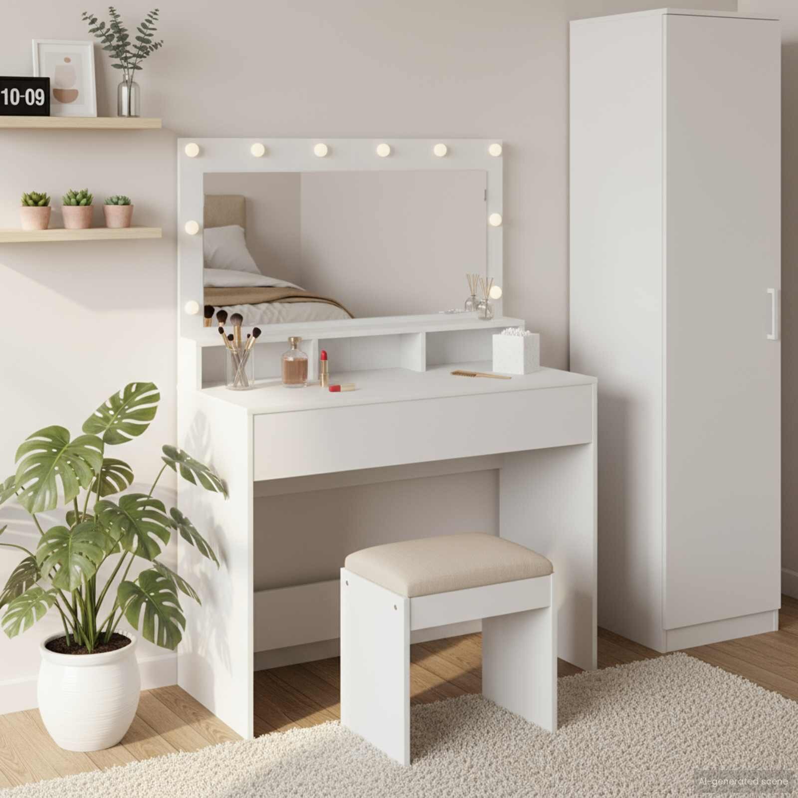 vidaXL Тоалетка Бяло 100 x 41 x 135 см Инженерна дървесина