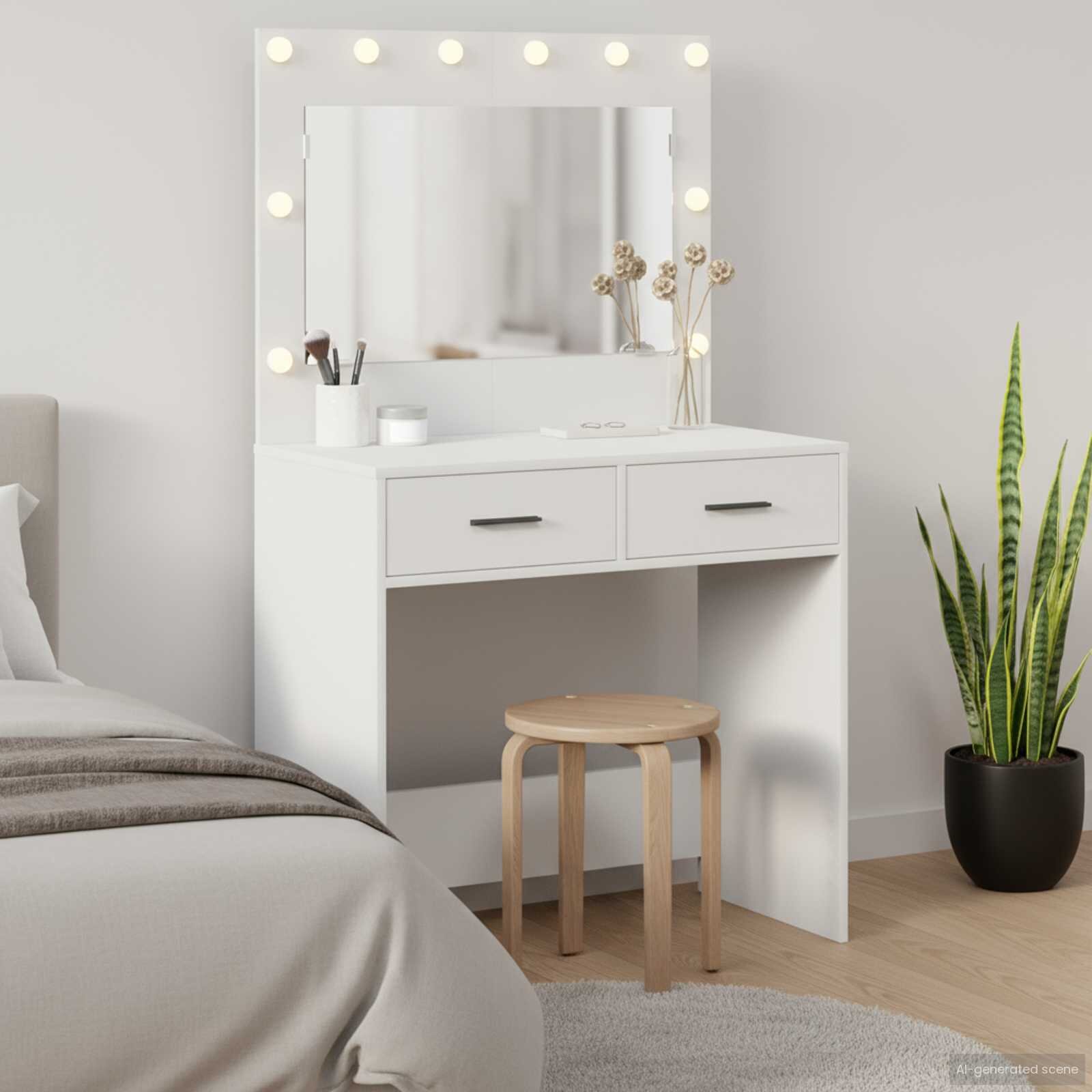 vidaXL Тоалетка Бяло 785 x 41 x 135 см Инженерна дървесина