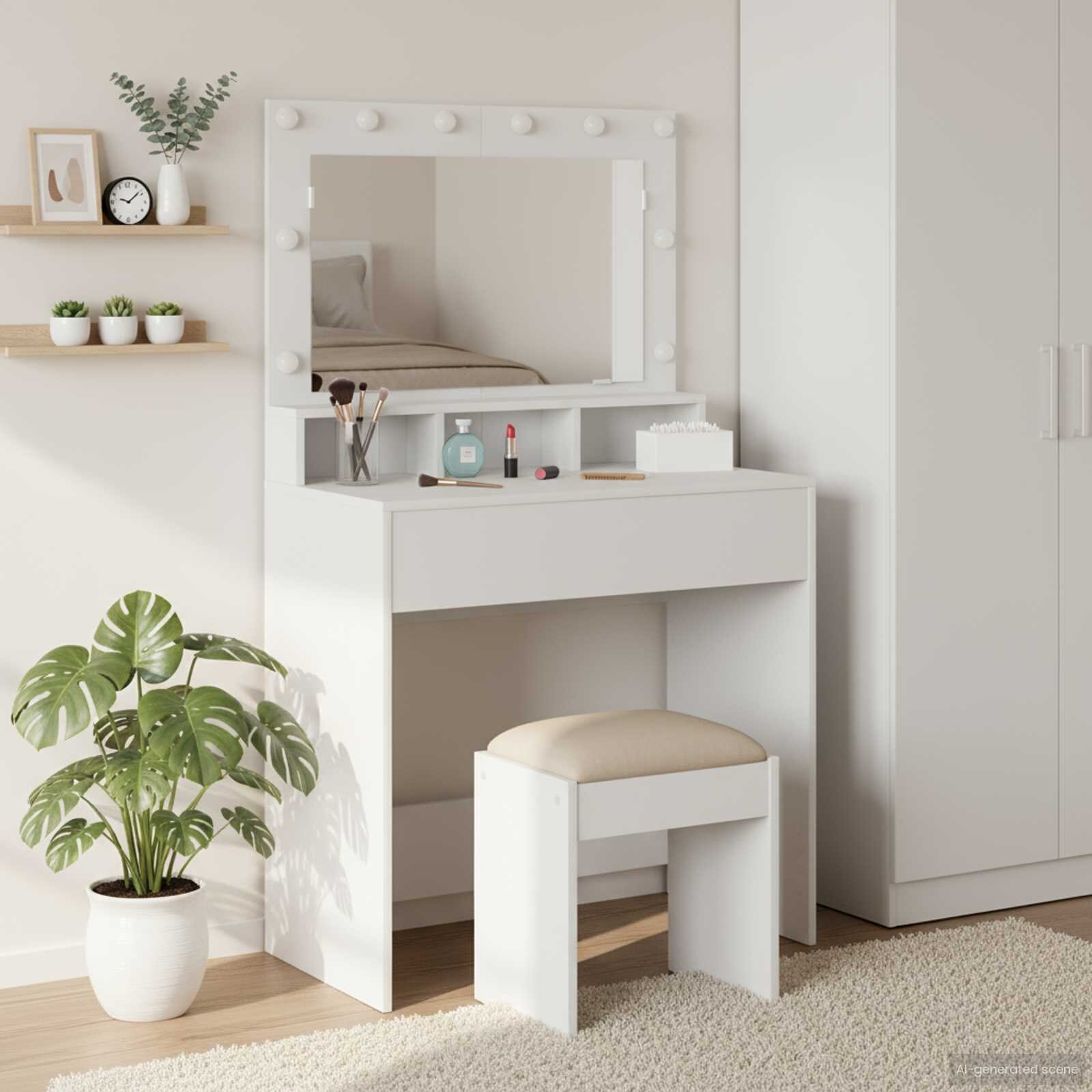 vidaXL Тоалетка Бяло 785 x 41 x 135 см Инженерна дървесина