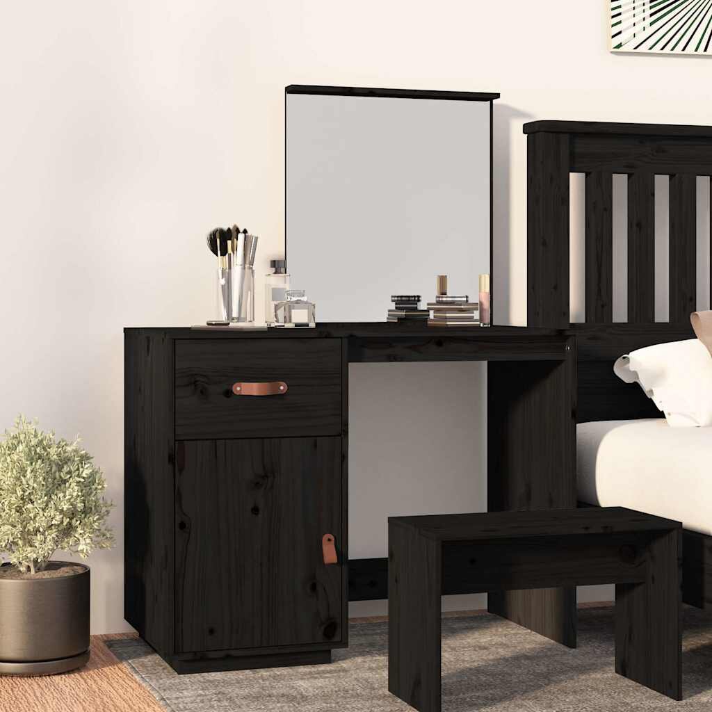 vidaXL Тоалетка Черен 95x50x134 см борово дърво масив