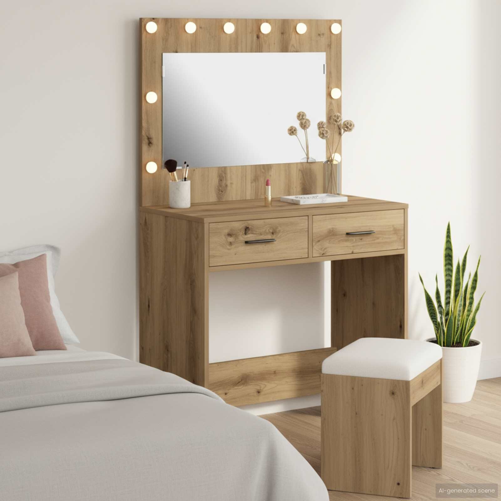 vidaXL Тоалетка Дъб 785 x 41 x 135 см Инженерна дървесина