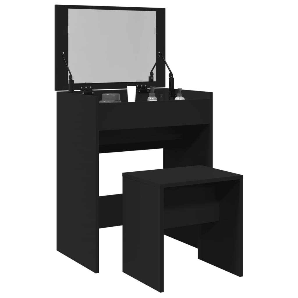 vidaXL Тоалетка и табуретка черен 60x40x1135 см