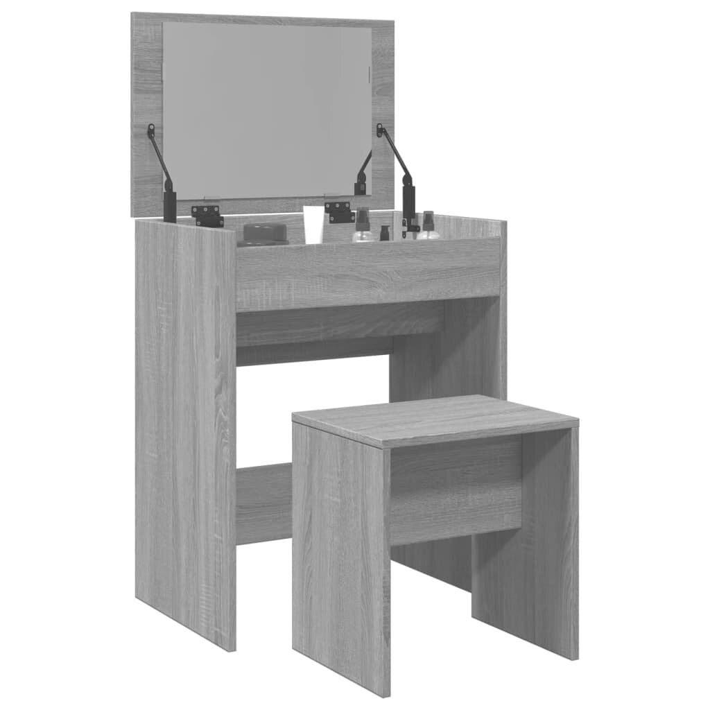 vidaXL Тоалетка и табуретка сив сонома 60x40x1135 см