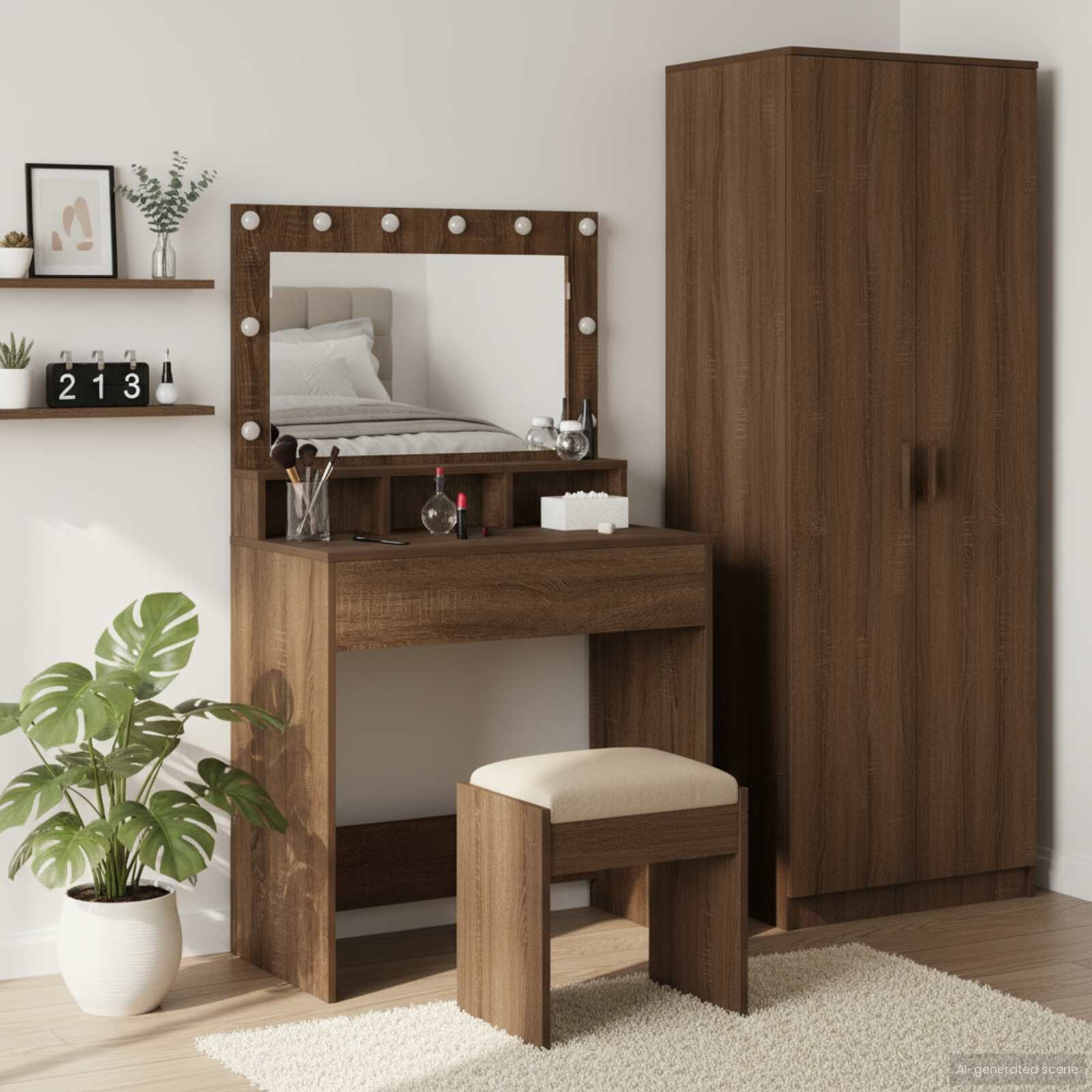 vidaXL Тоалетка Кафяв дъб 755 x 41 x 135 см Инженерна дървесина