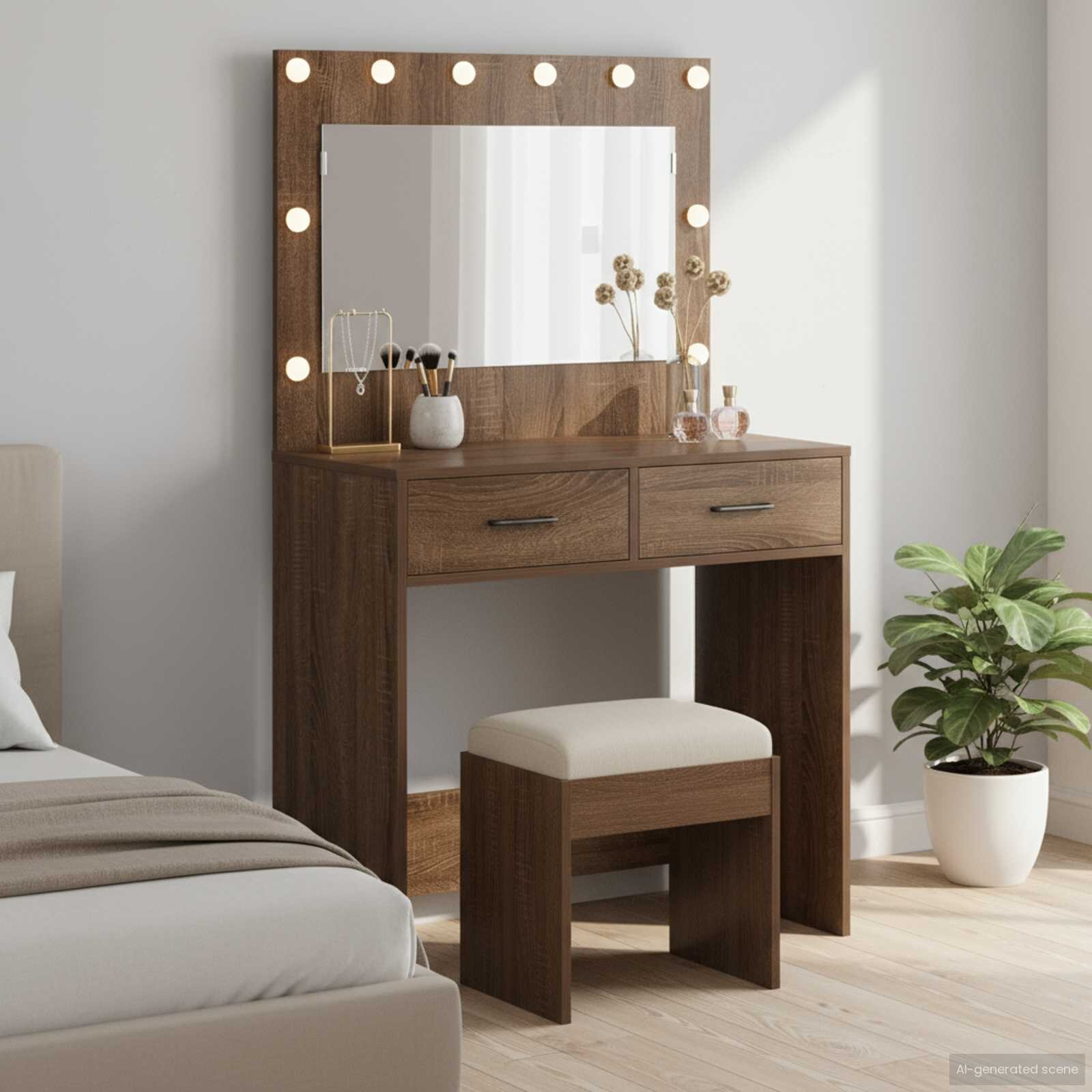 vidaXL Тоалетка Кафяв дъб 785 x 41 x 135 см Инженерна дървесина