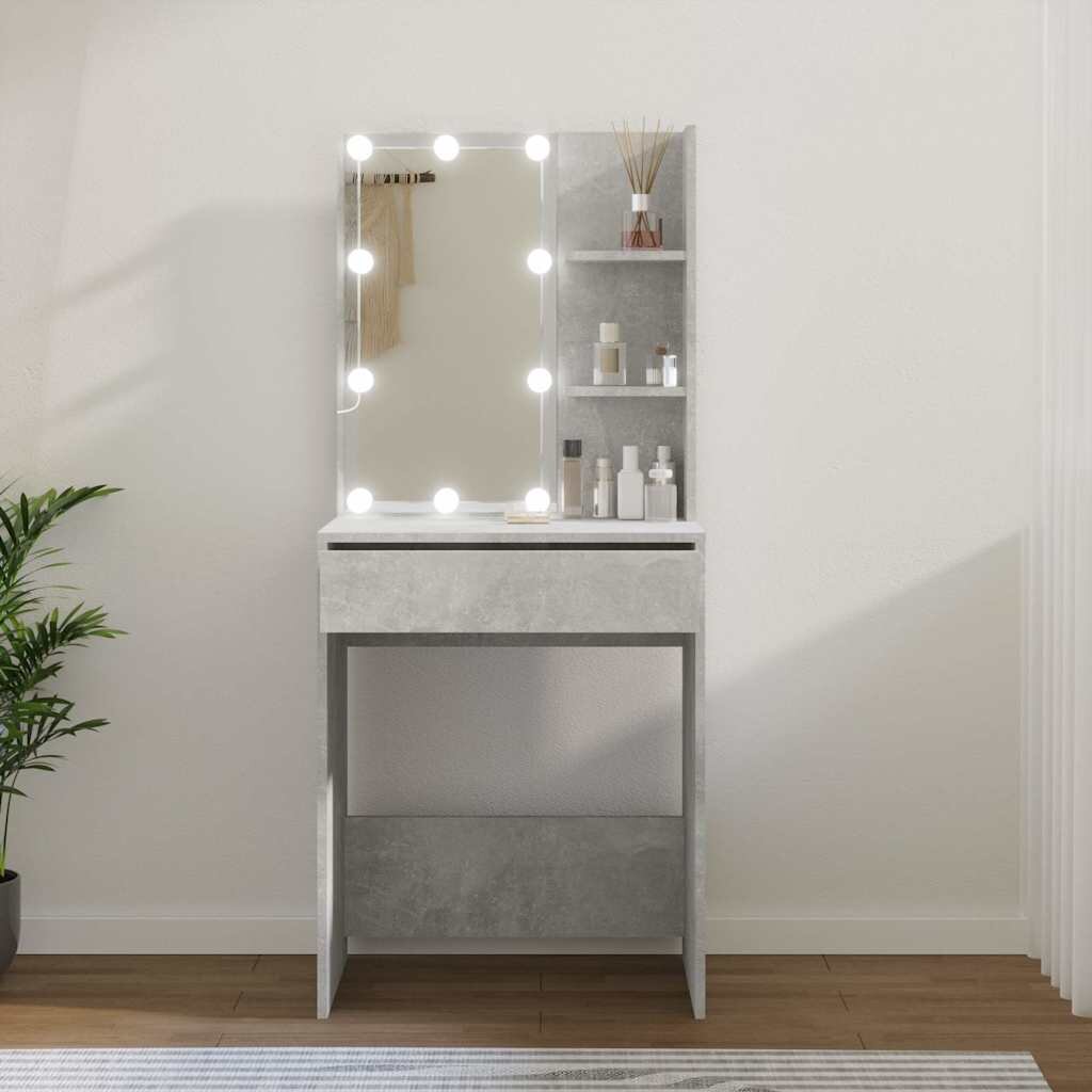 vidaXL Тоалетка с LED бетонно сива 60x40x140 см