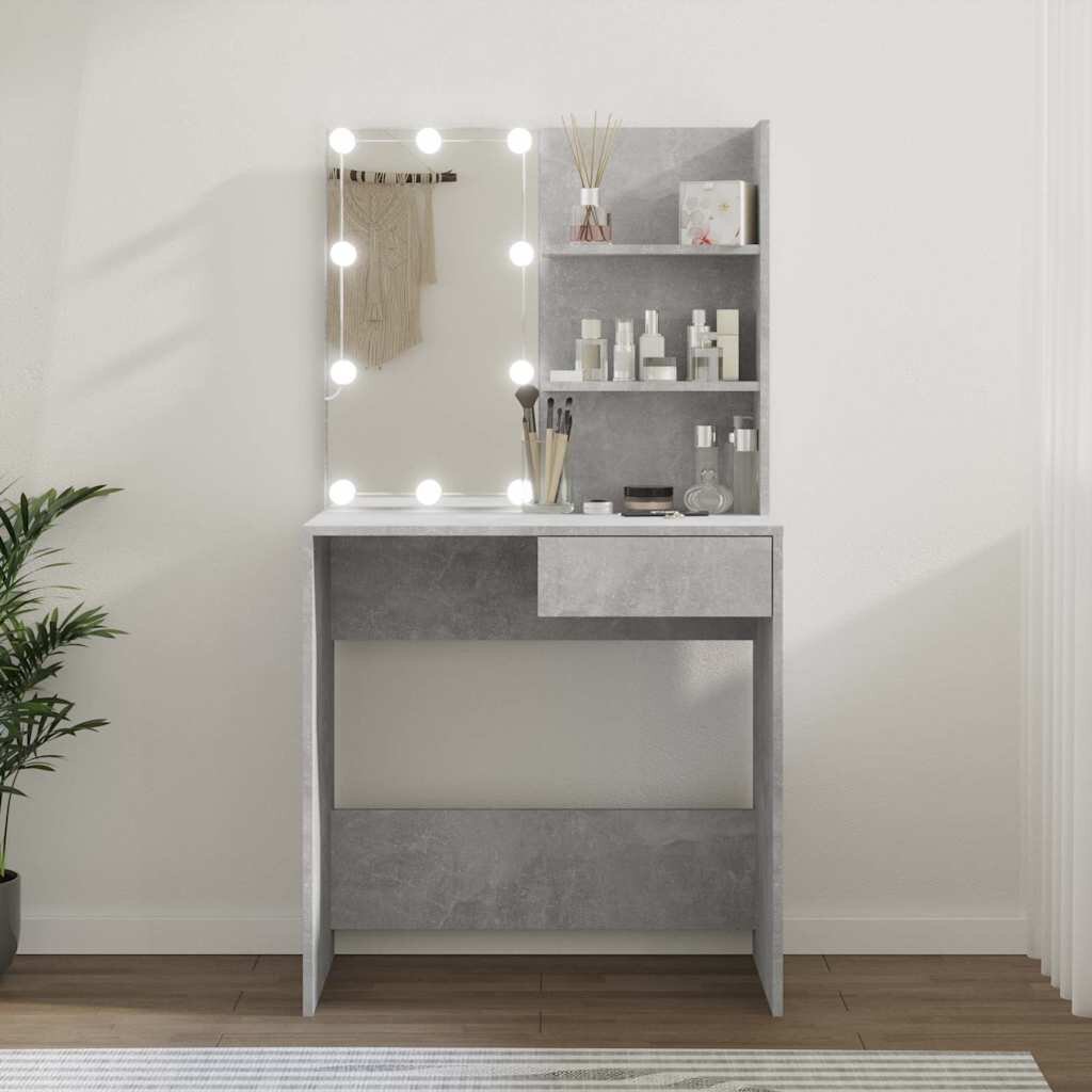 vidaXL Тоалетка с LED бетонно сива 745x40x141 см