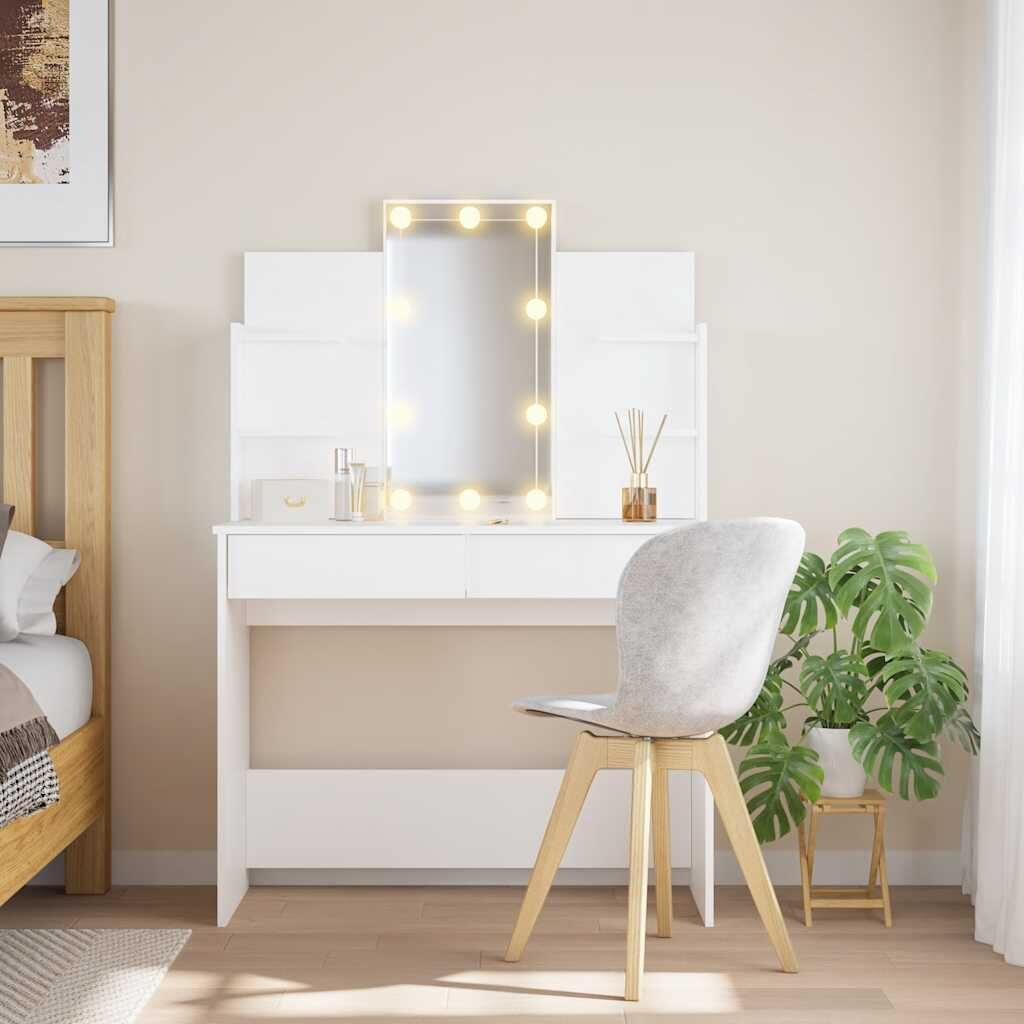 vidaXL Тоалетка с LED лампи бяла 96x40x142 см