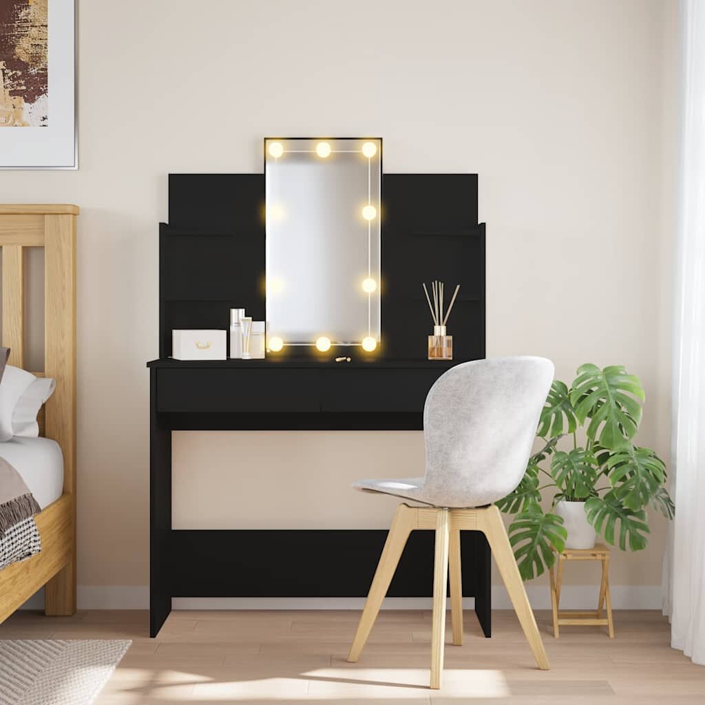 vidaXL Тоалетка с LED лампи черна 96x40x142 см