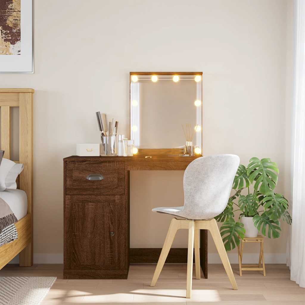 vidaXL Тоалетка с LED лампи кафяв дъб 90x42x1325 см