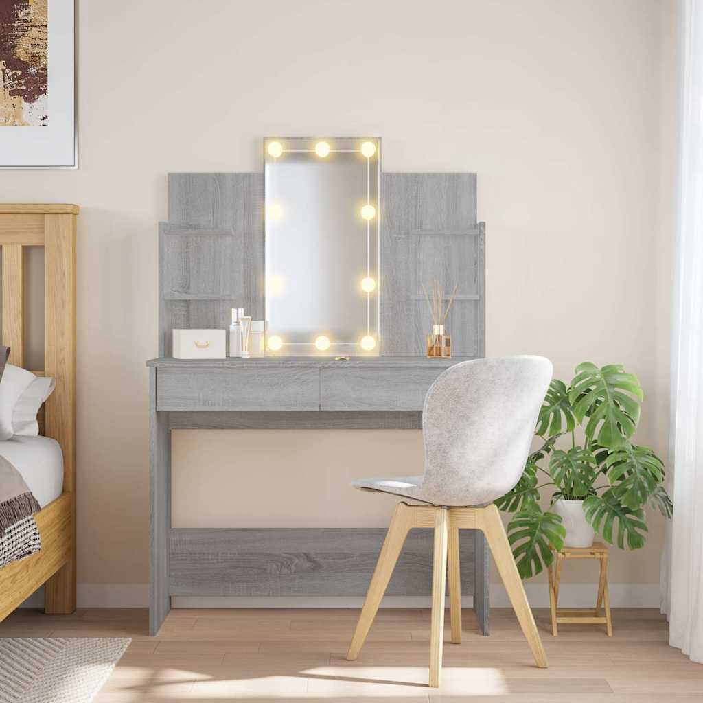 vidaXL Тоалетка с LED лампи сив сонома 96x40x142 см