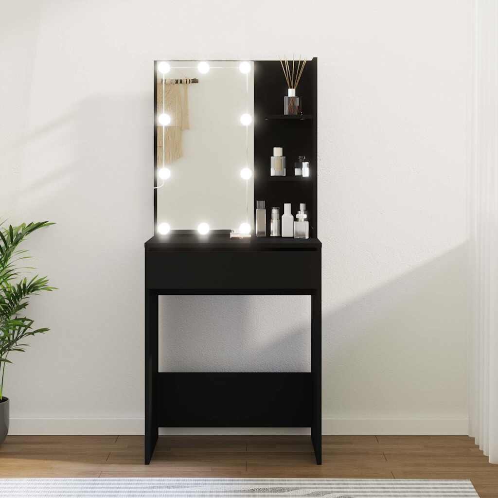 vidaXL Тоалетка с LED осветление черна 60x40x140 см