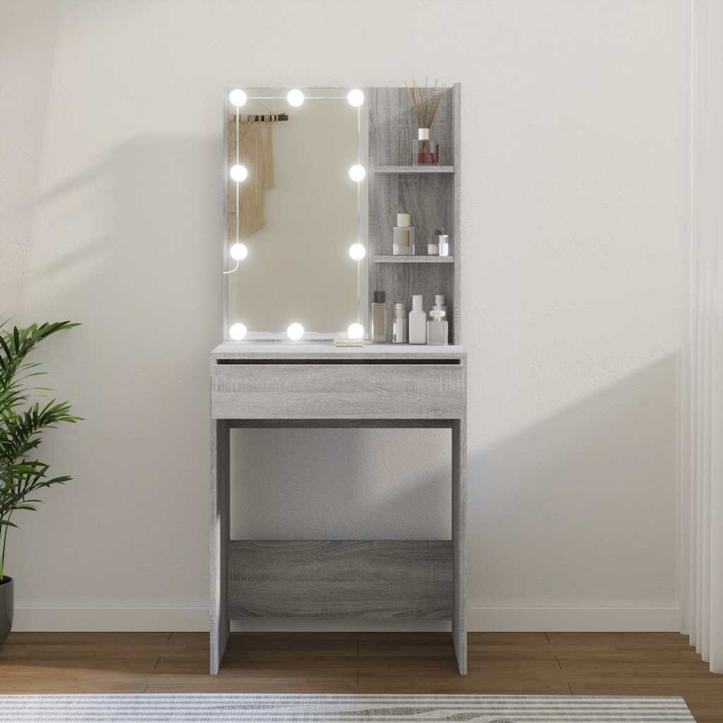 vidaXL Тоалетка с LED сив сонома 60x40x140 см