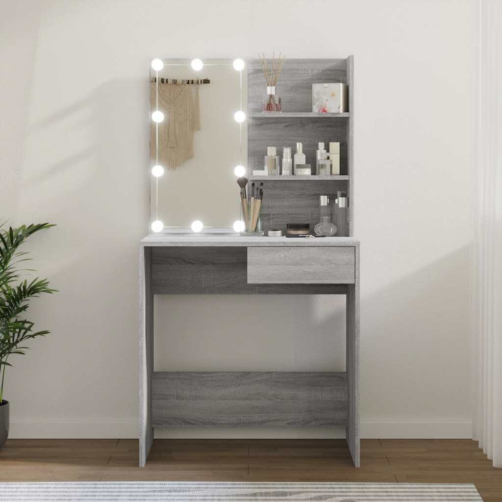 vidaXL Тоалетка с LED сив сонома 745x40x141 см