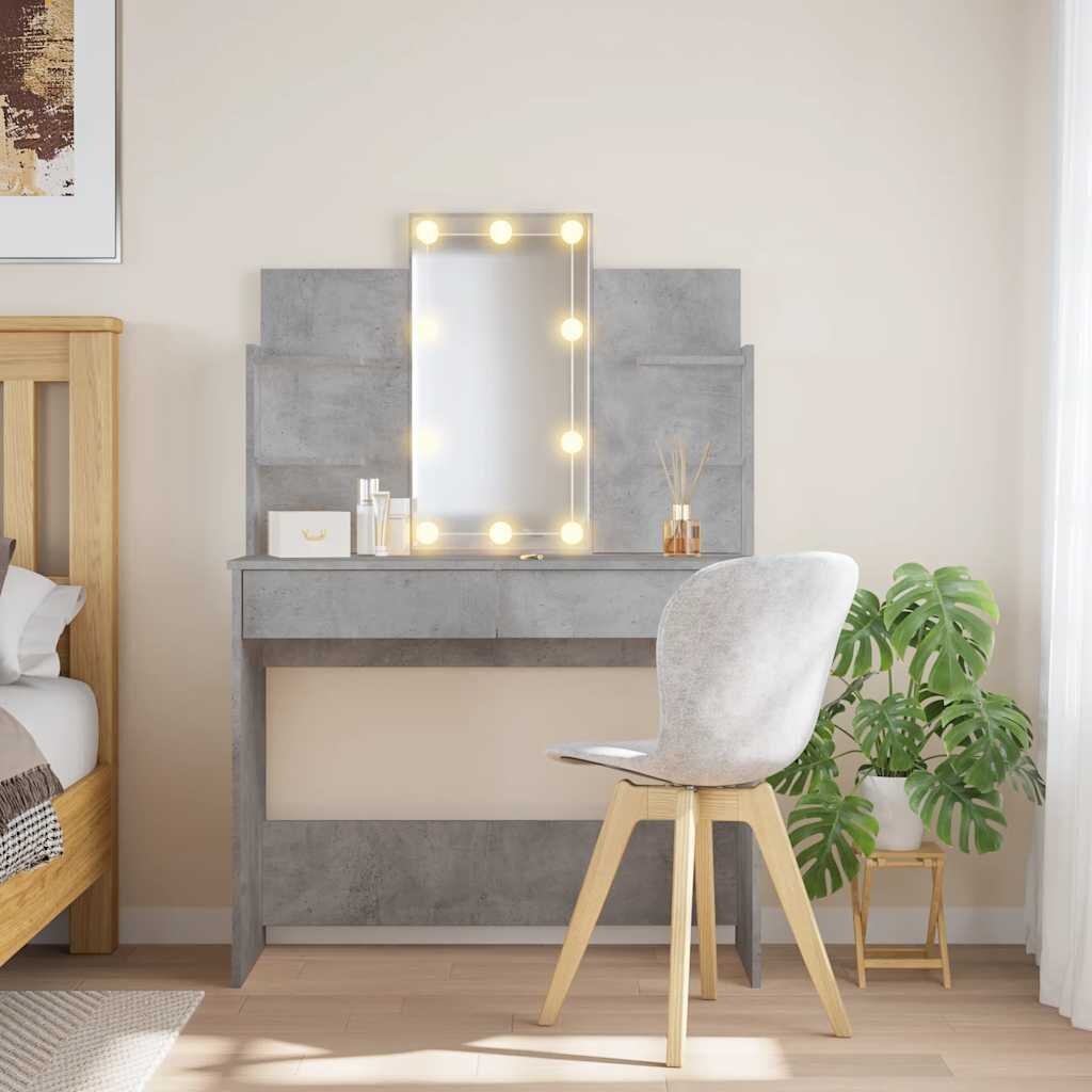 vidaXL Тоалетка с LED светлини бетонно сива 96x40x142 см