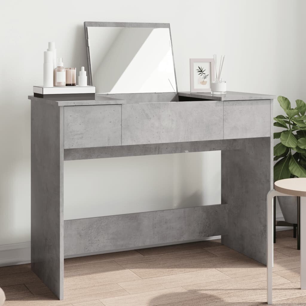 vidaXL Тоалетка с огледало бетонно сива 100x45x76 см
