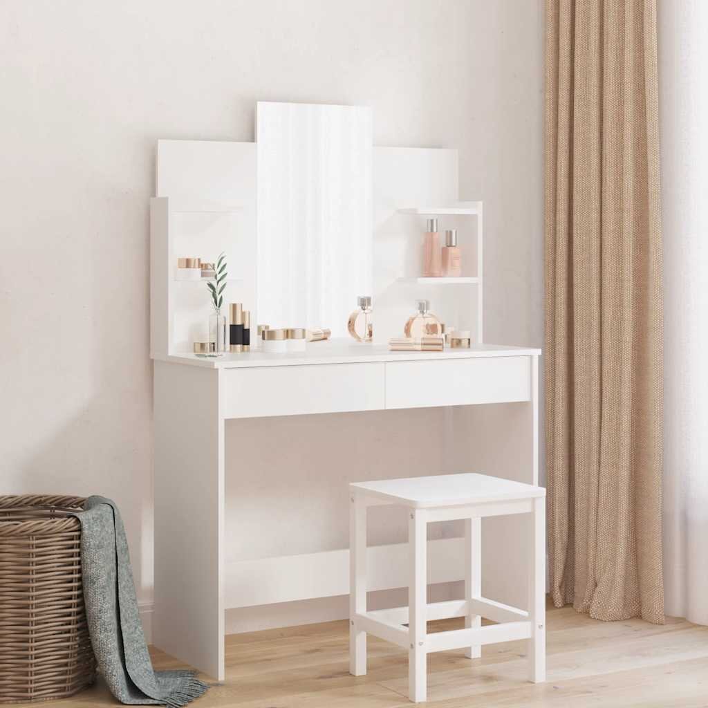 vidaXL Тоалетка с огледало бяла 96x39x142 см