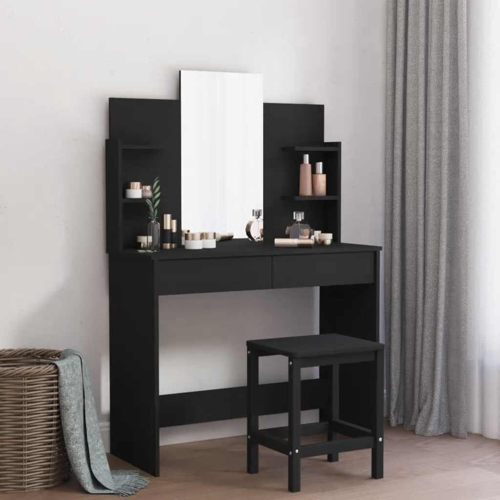 vidaXL Тоалетка с огледало черна 96x39x142 см