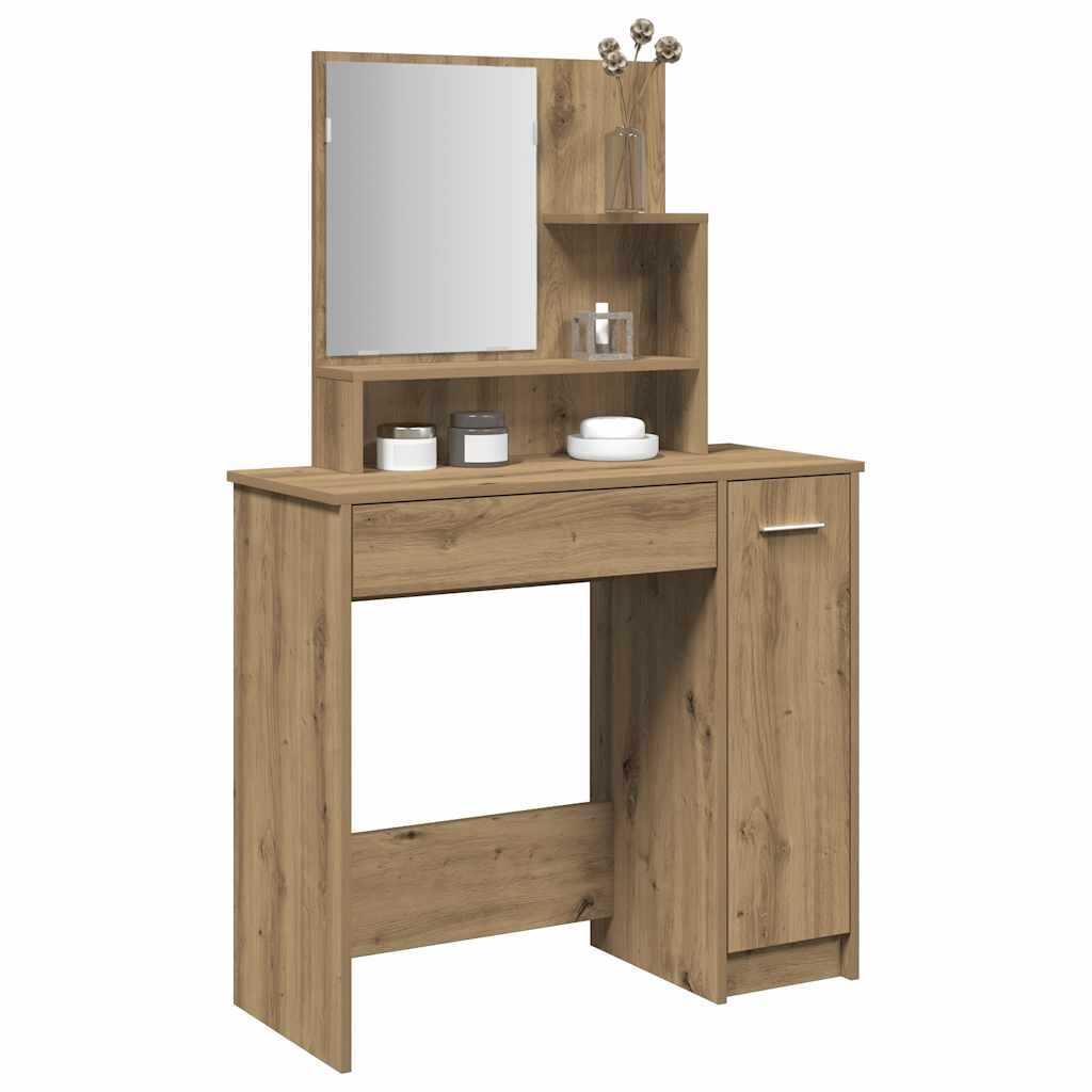 vidaXL Тоалетка с огледало дъб артизан 865x35x136 см