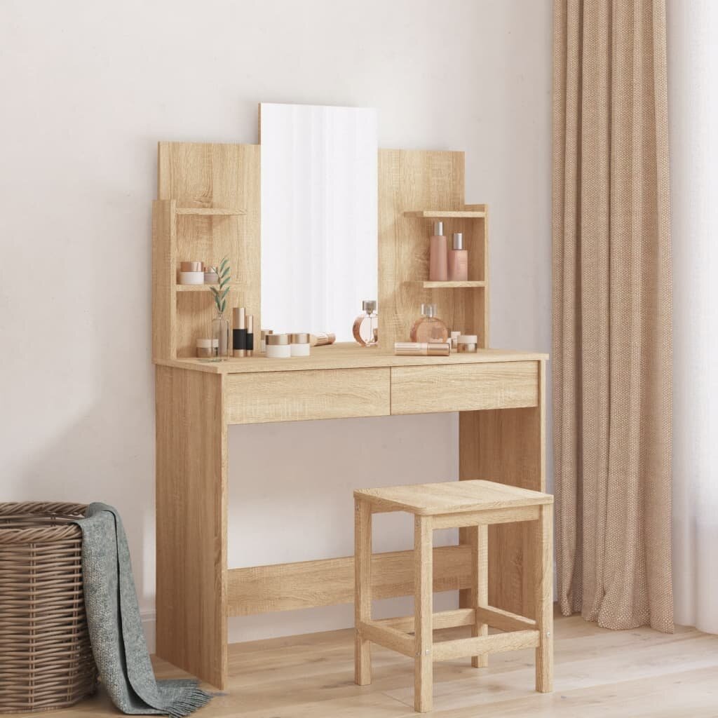 vidaXL Тоалетка с огледало дъб сонома 96x39x142 см